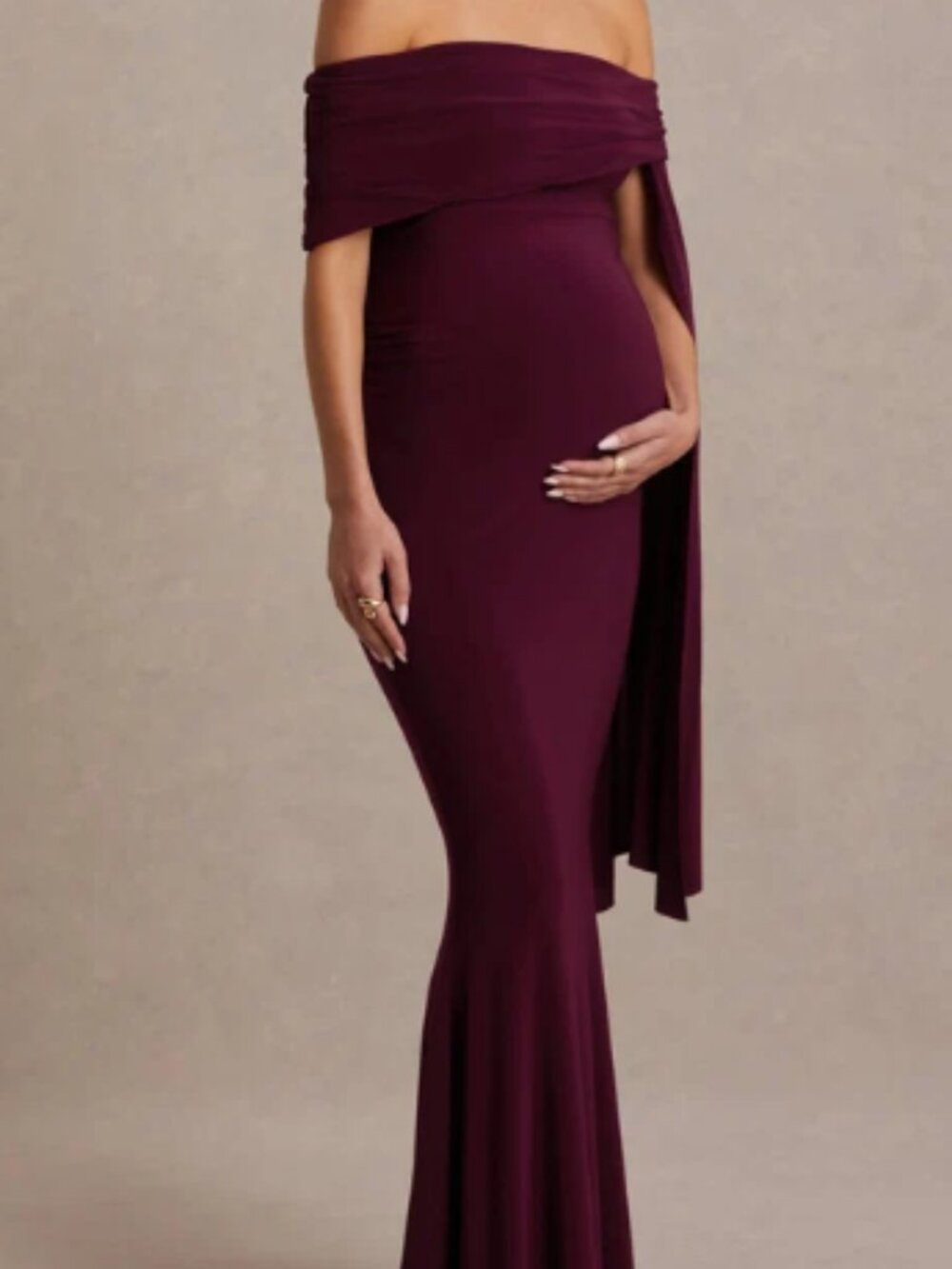 Club L London - Aquila Burgundy Maternity Maxi Dress With Draped Detail - NEW